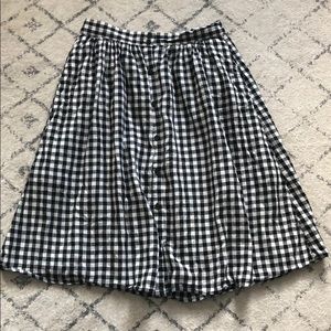 Black and white checkered button front midi skirt